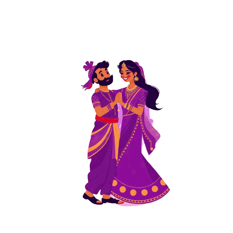 Caricature of Akanksha and Mrinal dancing in festive evening attire